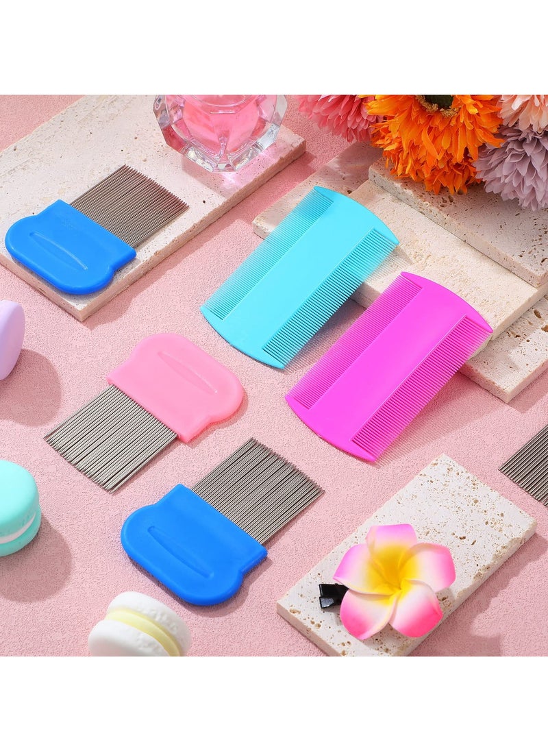 KHAJUL 8 Pieces Flea Lice Combs, Double Sided Lice Removal Comb, Hair Grooming Comb with Metal Teeth (10 x 5cm, 5.7 x 5.7cm, Pink/ Light Blue/ Blue/ White/ Green/ Red/ Yellow)  - Image 5