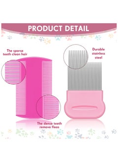 KHAJUL 8 Pieces Flea Lice Combs, Double Sided Lice Removal Comb, Hair Grooming Comb with Metal Teeth (10 x 5cm, 5.7 x 5.7cm, Pink/ Light Blue/ Blue/ White/ Green/ Red/ Yellow)  - Image 4