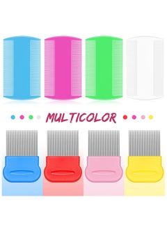 KHAJUL 8 Pieces Flea Lice Combs, Double Sided Lice Removal Comb, Hair Grooming Comb with Metal Teeth (10 x 5cm, 5.7 x 5.7cm, Pink/ Light Blue/ Blue/ White/ Green/ Red/ Yellow)  - Image 3