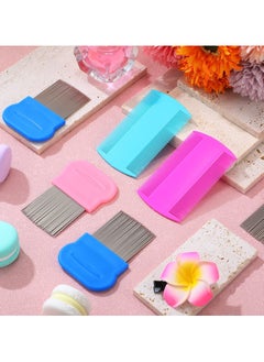 KHAJUL 8 Pieces Flea Lice Combs, Double Sided Lice Removal Comb, Hair Grooming Comb with Metal Teeth (10 x 5cm, 5.7 x 5.7cm, Pink/ Light Blue/ Blue/ White/ Green/ Red/ Yellow)  - Image 5