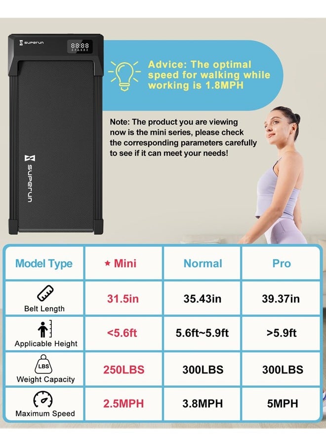 Walking Pad, Under Desk Treadmill, 3 in 1 Portable Treadmill with Remote Control LED Display, 2.5 HP Quiet Walking Jogging Machine for Office Home Use, 250 Lbs Capacity
