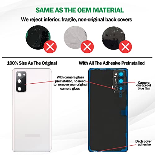 ASDAWN Galaxy S20 FE Rear Back Glass Cover Replacement with Pre-Installed Camera Lens +Installation Manual +Tools for Samsung Galaxy S20 FE 5G SM-G780 SM-G781 All Carriers(Cloud White) - Image 3