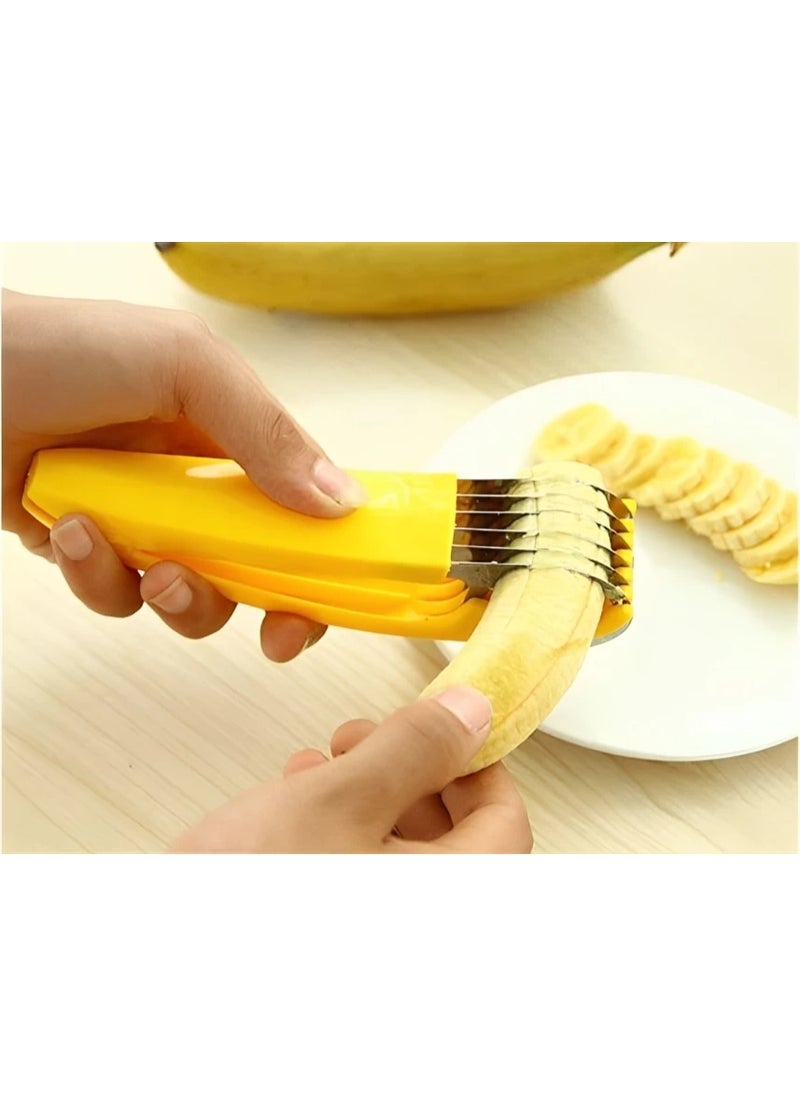 Generic - Multifunctional Stainless Steel Banana Slicer – Quick Fruit Cutter with Non-Slip Yellow Handle – Even Banana Slices for Snacks, Salads, & Baking - Image 1