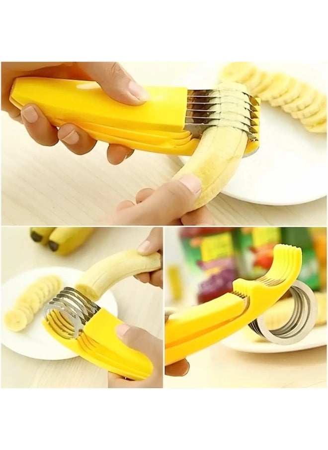 Generic - Multifunctional Stainless Steel Banana Slicer – Quick Fruit Cutter with Non-Slip Yellow Handle – Even Banana Slices for Snacks, Salads, & Baking - Image 1