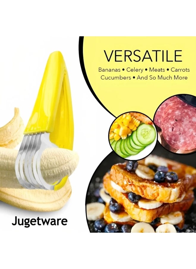 Generic - Multifunctional Stainless Steel Banana Slicer – Quick Fruit Cutter with Non-Slip Yellow Handle – Even Banana Slices for Snacks, Salads, & Baking - Image 1