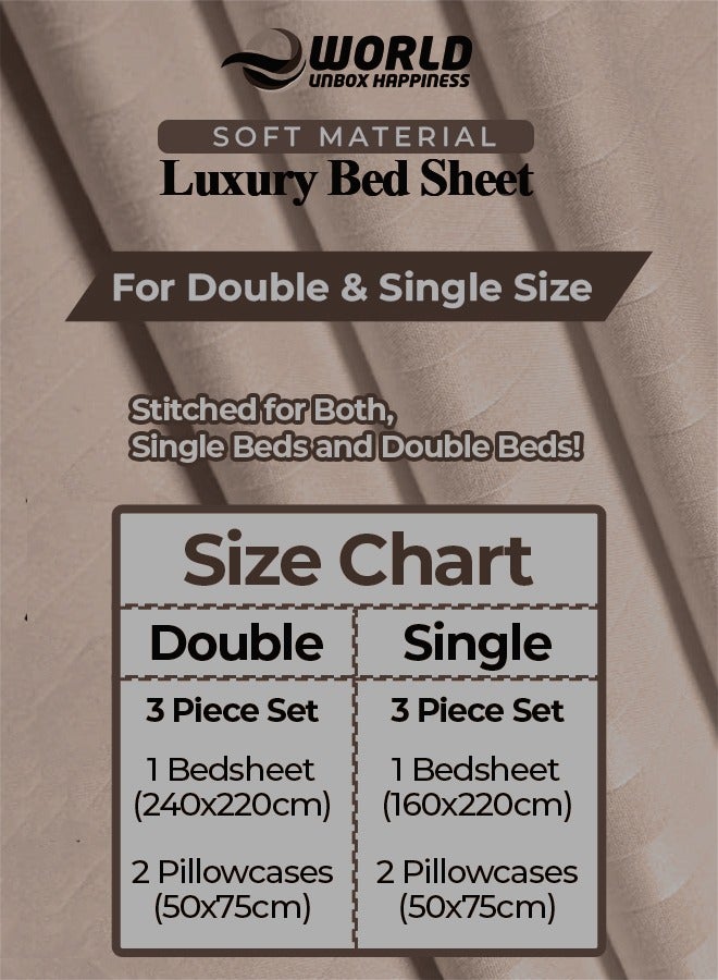 إي وورلد طقم ملاءات سرير فاخر مكون من 3 قطع باللون البني الداكن المخطط مع ملاءة عميقة الجيب وغطائي وسادة، مثالي للفنادق والمنازل، مصنوع من ألياف دقيقة فائقة النعومة وقابلة للتنفس لتوفير الراحة طوال العام (مفرد/مزدوج) - Image 2