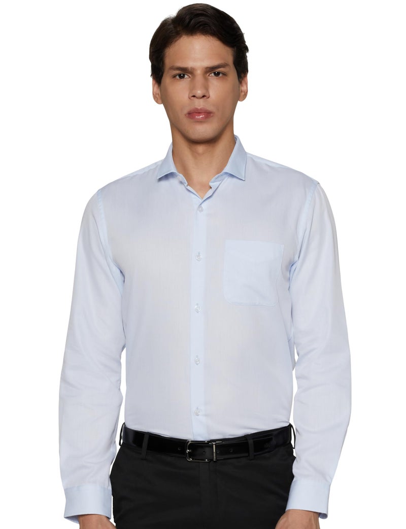 Peter England Men's Classic Textured Slim Fit Full Sleeve Shirt | Wonder Fabric | Cotton Rich | Premium Dobby Blue - Image 5