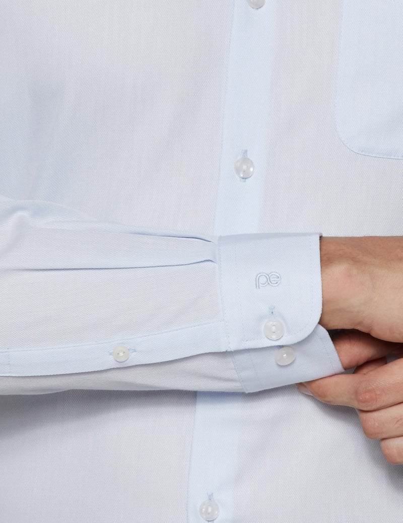 Peter England Men's Classic Textured Slim Fit Full Sleeve Shirt | Wonder Fabric | Cotton Rich | Premium Dobby Blue - Image 4