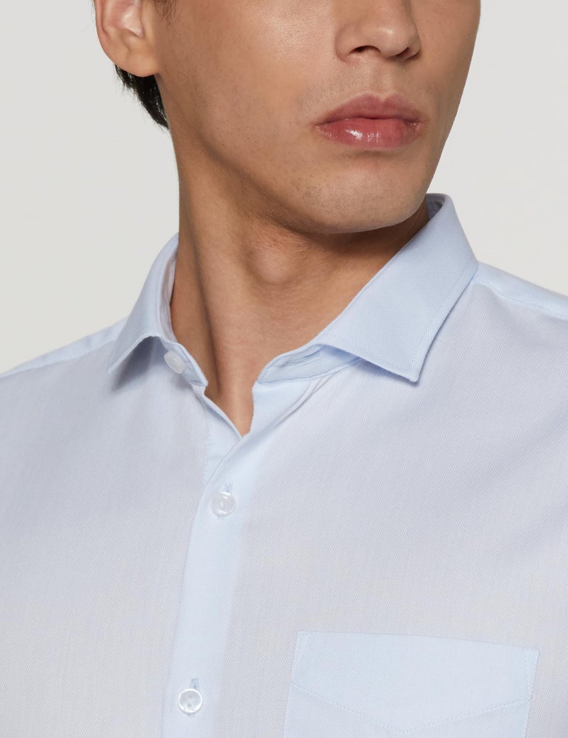 Peter England Men's Classic Textured Slim Fit Full Sleeve Shirt | Wonder Fabric | Cotton Rich | Premium Dobby Blue - Image 2
