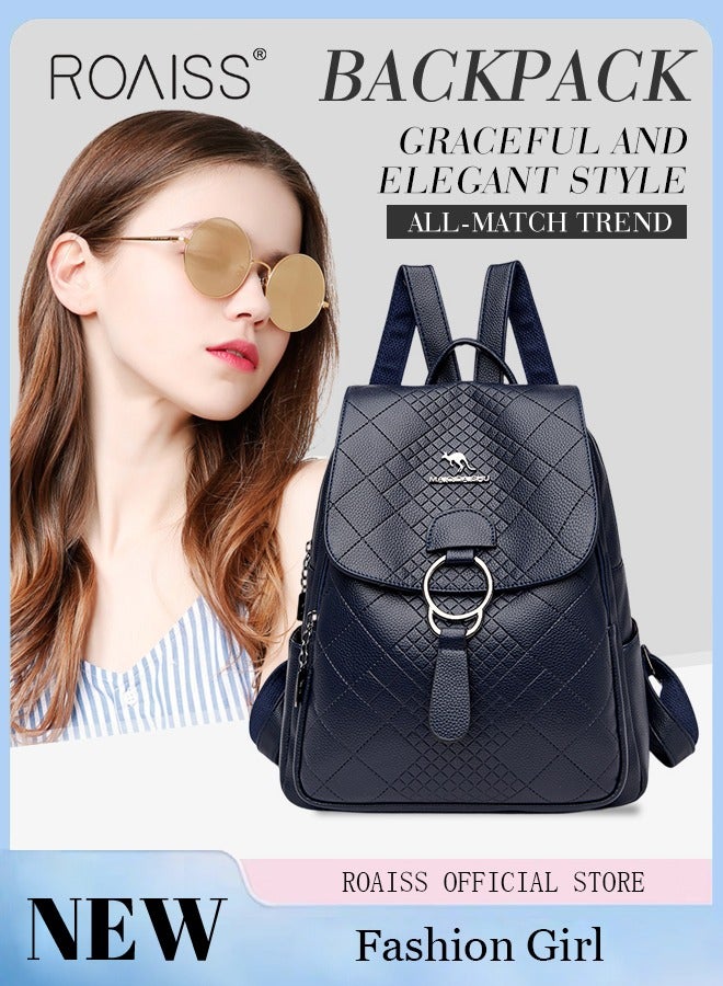roaiss Women's Backpack New Simple All-Match Schoolbag Fashion Ladies Leisure Outdoor Travel Bag Lightweight Soft Leather Waterproof Scientific Storage Small Backpack for Women  - Image 1