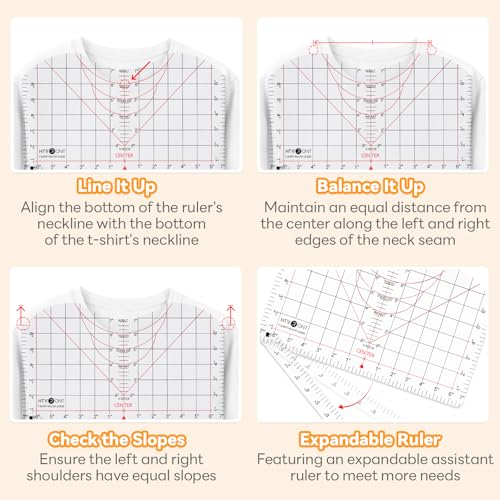 HTVRONT Tshirt Ruler Guide for Vinyl Alignment - Transparent PVC Tshirt Measurement Tool for Heat Press in HTV Vinyl, All-in-ONE T Shirt Ruler to Center Design and Craft Sewing - Image 2