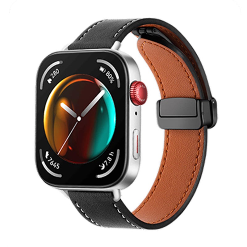 SUMK Magnetic D-Buckle Genuine Leather Strap Compatible with Huawei Watch Fit 4/3 2025 – Breathable Soft Replacement Band - Image 2