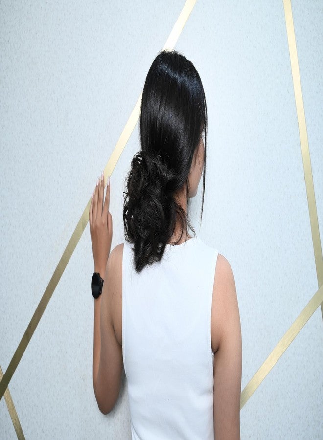 غلان وصلة شعر مرنة على شكل كعكة فوضوية من جلان، مصنوعة من شعر بشري طبيعي، لون أسود، مناسبة للنساء والفتيات - Image 3