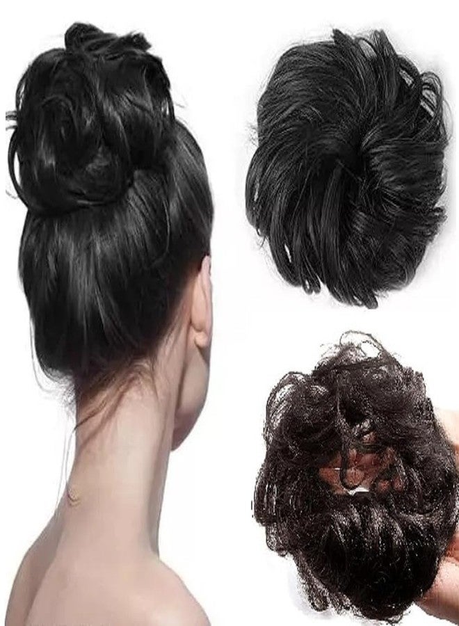 غلان وصلة شعر مرنة على شكل كعكة فوضوية من جلان، مصنوعة من شعر بشري طبيعي، لون أسود، مناسبة للنساء والفتيات - Image 1