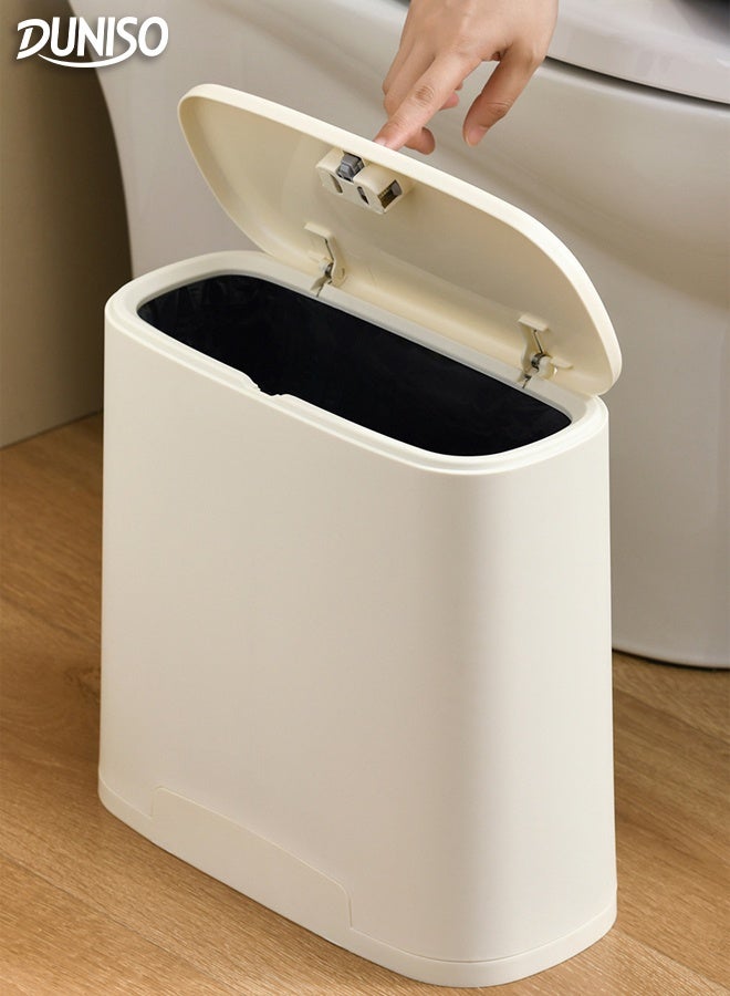 DUNISO Bathroom Trash Bin with Lid 9.5 Litres Slim Plastic Narrow Trash Can 10L Wide Mouth Waterproof Silent Smooth Trash Can Space-Saving Barometric Adsorption Dust Bin for Bedroom, Rv, Office, Kitchen, Room - Image 1