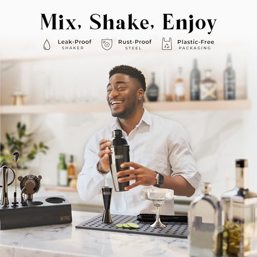 BARE BARREL® Mixology Bartender Kit Bar Set | 14-Piece Cocktail Shaker Set | Martini Barware Mixing Tools for Home Bartending | Incl. 35 Recipe Cards | Gift Set (24oz Cobbler Shaker, Jet Black/Black) - Image 3