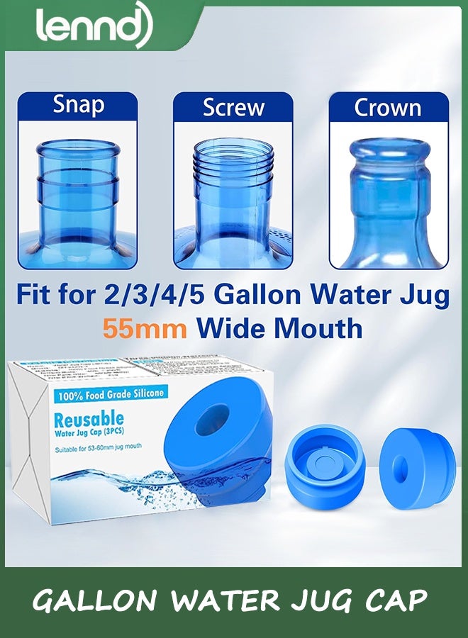 LENND 3 and 5 Gallon Water Jug Cap, Silicone Reusable Replacement Cap, Non Spill Bottle Caps for 55mm Bottle Water Dispenser Caps - Pack of 3 - Image 3