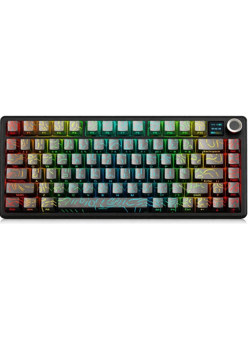 AULA F75 MAX mechanical gaming keyboard is a three-mode wireless keyboard with a TFT screen, joystick, and hot-swappable keys. It features a creamy gasket design and supports 2.4GHz Type-C cable and Bluetooth 5.0 connectivity for PC, Mac, and desktop. - Image 2