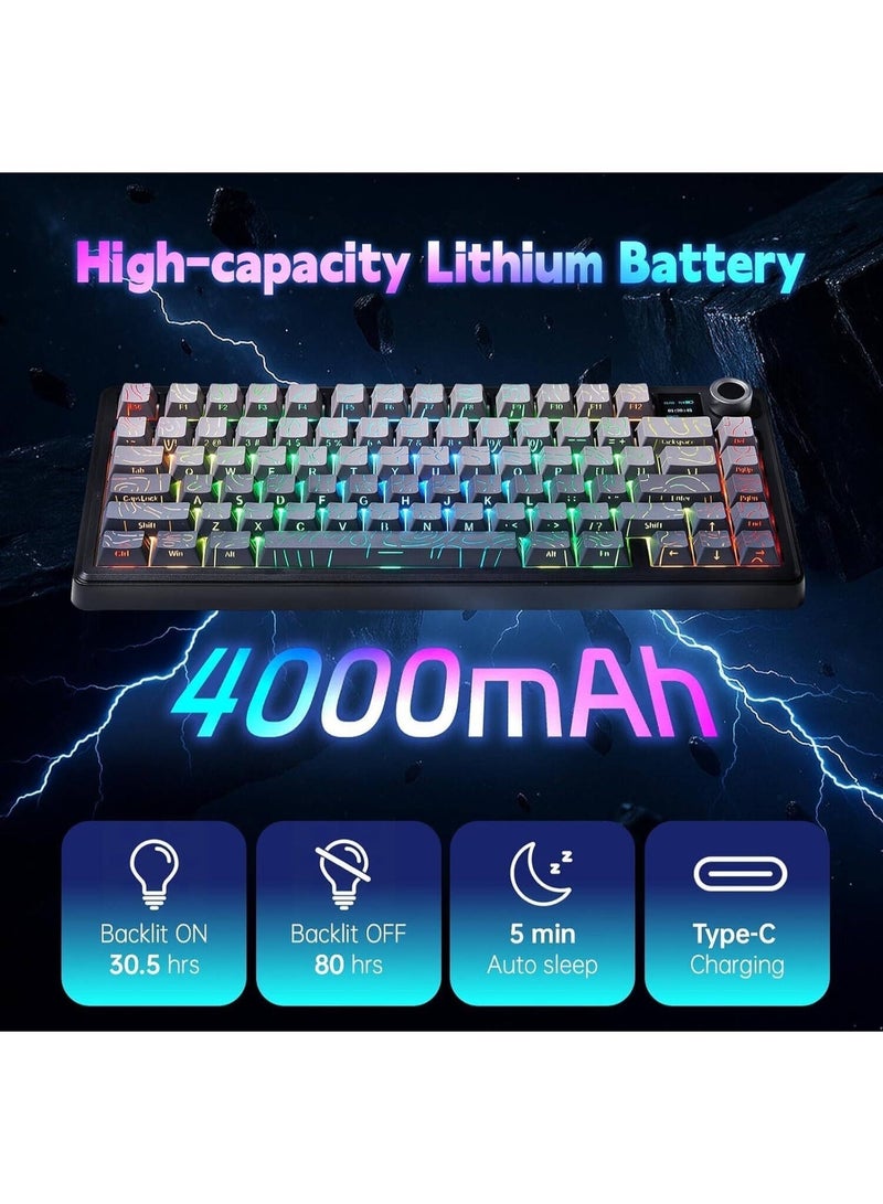 AULA F75 MAX mechanical gaming keyboard is a three-mode wireless keyboard with a TFT screen, joystick, and hot-swappable keys. It features a creamy gasket design and supports 2.4GHz Type-C cable and Bluetooth 5.0 connectivity for PC, Mac, and desktop. - Image 3