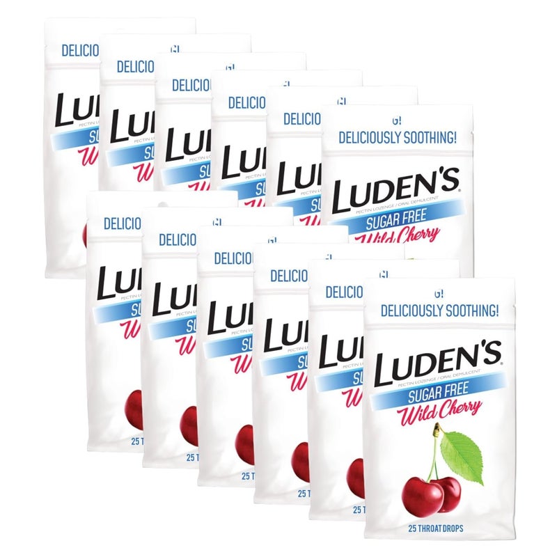 LUDEN'S Sugar Free Wild Cherry Throat Drops Sore Throat Relief 25 Count 12 Pack - Image 1