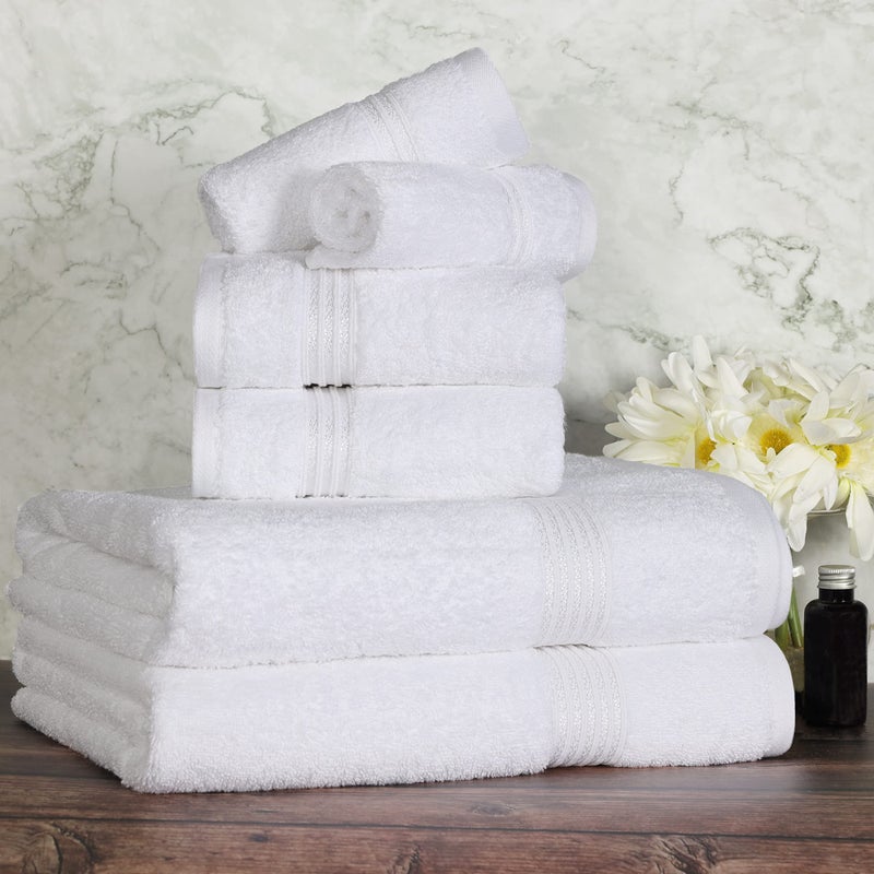 Superior Egyptian Cotton 6-Piece Towel Set  Bathroom Essentials  Towels For Bathroom  Apartment  Airbnb  Guest Bath  Face  Hand  Bath Towels  Washcloths  Absorbent  Fast Drying  White - Image 2