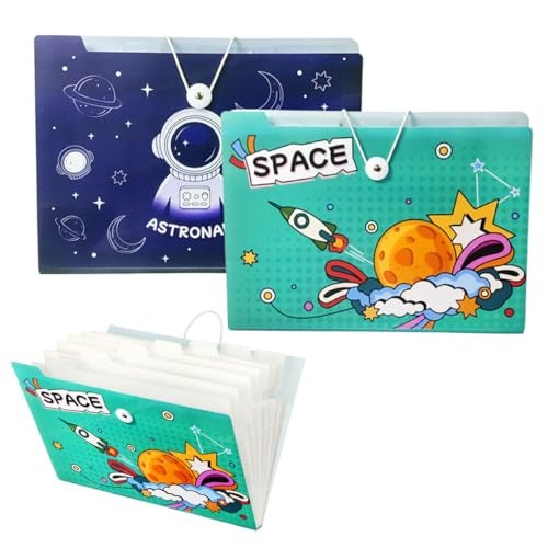 FunBlast Space Theme A4 Paper File Folder With Elastic Band Lock Pack Of 2 Pcs Space Theme Certificates Holder With 12 Pockets,Office Documents File,Expandable Folders For Documents (Random Colour),Multicolor - Image 1