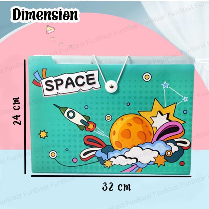 FunBlast Space Theme A4 Paper File Folder With Elastic Band Lock Pack Of 2 Pcs Space Theme Certificates Holder With 12 Pockets,Office Documents File,Expandable Folders For Documents (Random Colour),Multicolor - Image 2