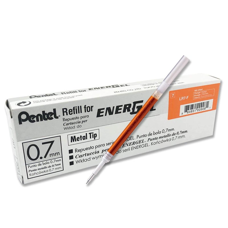 Pentel حبر إعادة تعبئة بنتل لقلم إنرجل وقلم لانسيلوت الجل، (0.7 مم) طرف معدني، حبر برتقالي، عبوة من 12 (LR7-F) - Image 1