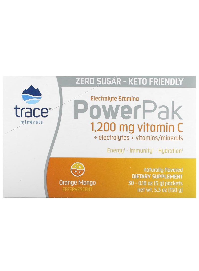 Trace Minerals PowerPak, Orange Mango, 30 Packets, 0.18 oz (5 g) Each