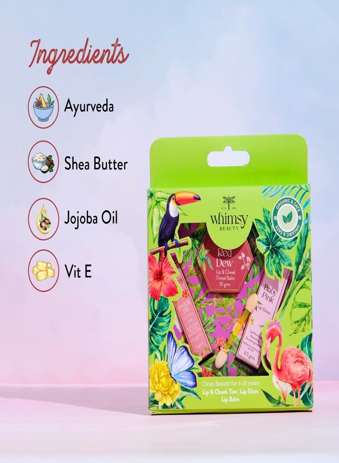Whimsy Beauty Organic Beauty Kit for Girls - 3 Pcs Non- Toxic makeup Set | Lip Balm for Dry Lips, Lip Gloss & Lip Cheek Tint | Safe Kids Makeup - Image 2
