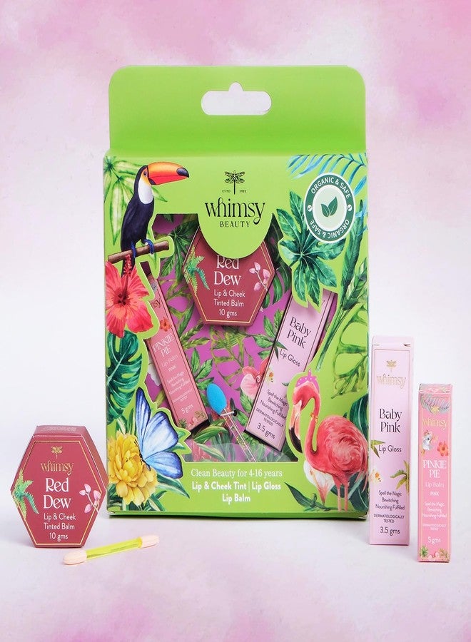 Whimsy Beauty Organic Beauty Kit for Girls - 3 Pcs Non- Toxic makeup Set | Lip Balm for Dry Lips, Lip Gloss & Lip Cheek Tint | Safe Kids Makeup - Image 1