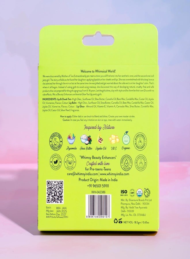 Whimsy Beauty Organic Beauty Kit for Girls - 3 Pcs Non- Toxic makeup Set | Lip Balm for Dry Lips, Lip Gloss & Lip Cheek Tint | Safe Kids Makeup - Image 3
