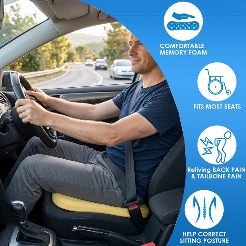 Agc Yellow Memory Foam Car Seat Cushion for Height Boost, Orthopedic Seat Pad for Driving & Office Chair, Tailbone Pain Relief Cushion, Square Seat Booster Cushion for Car, Home, Wheelchair, Travel Use - Image 3
