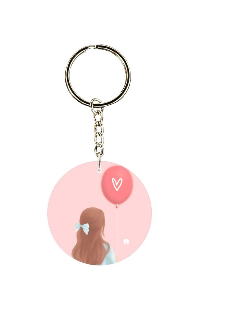 Double Sided Girl With Balloon Printed Keychain