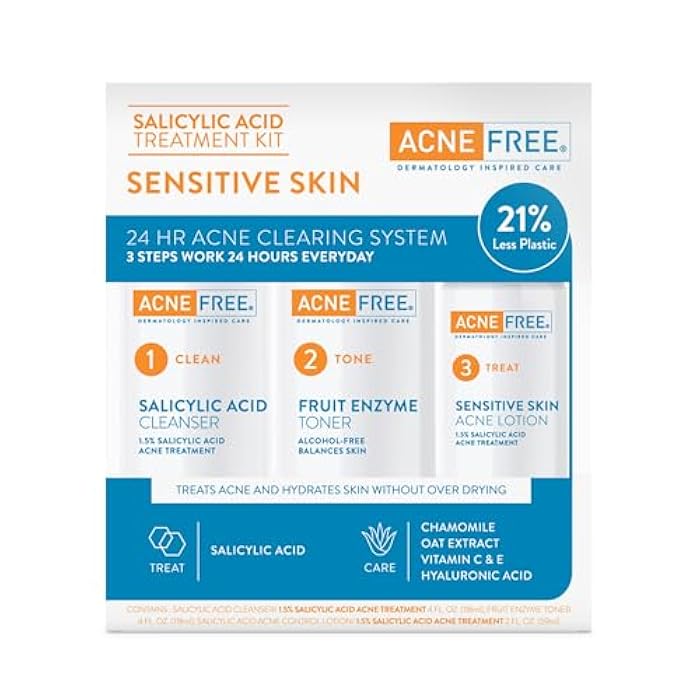 AcneFree 3 Step Acne Treatment Kit Salicylic Acid Acne Face Wash and Alcohol Free Toner with Benzoyl Peroxide Lotion, Anti Acne Solution for Teenagers and Adults for Sensitive Skin, 3 Piece Set, Tea Tree - Image 4