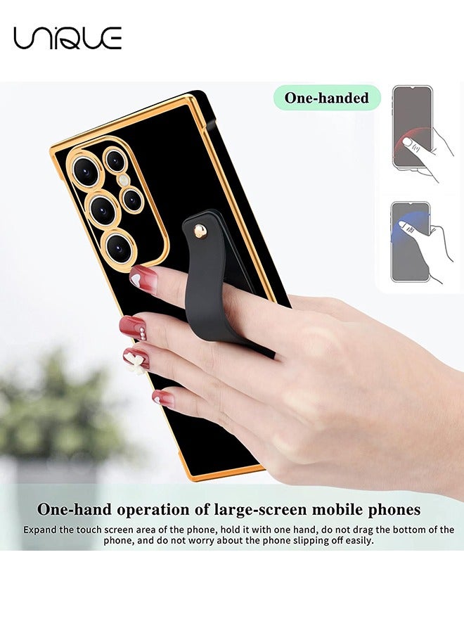 يونيك متوافق مع حافظة Samsung Galaxy S25 Ultra - مسند حزام معصم قابل للتعديل - قلب لطيف فاخر مطلي بالذهب - غطاء واقي للنساء والفتيات والرجال - أسود - Image 5