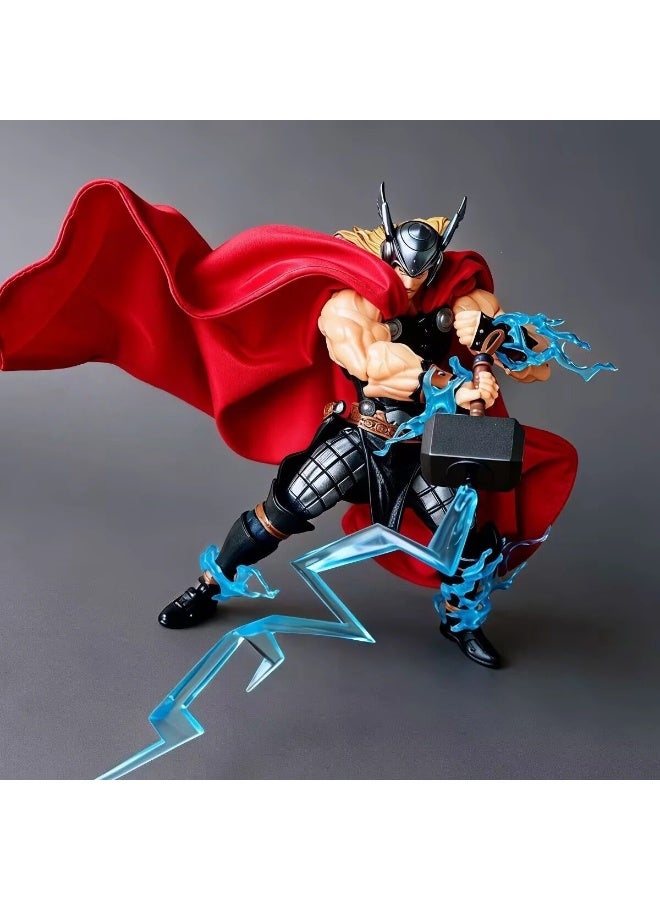 AVENGERS Thor Action Figure, Movable Thor Statue with Mjolnir Hammer & Lightning Effect, Red Cloth Cape Super Hero Collectible Toy - Image 2