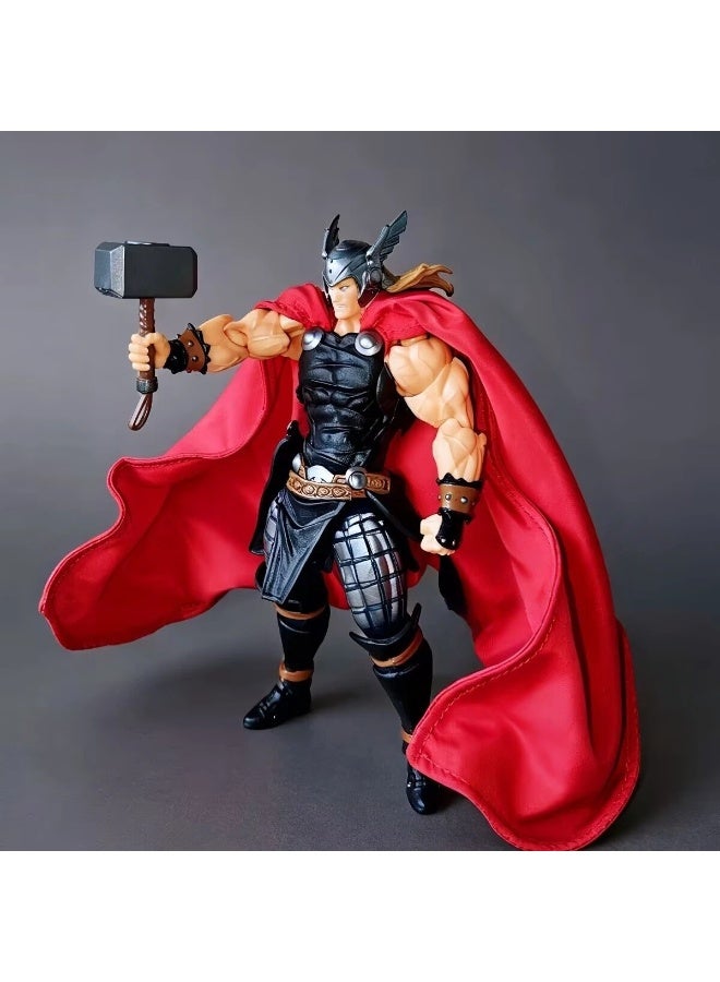 AVENGERS Thor Action Figure, Movable Thor Statue with Mjolnir Hammer & Lightning Effect, Red Cloth Cape Super Hero Collectible Toy - Image 5