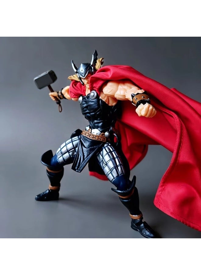 AVENGERS Thor Action Figure, Movable Thor Statue with Mjolnir Hammer & Lightning Effect, Red Cloth Cape Super Hero Collectible Toy - Image 3