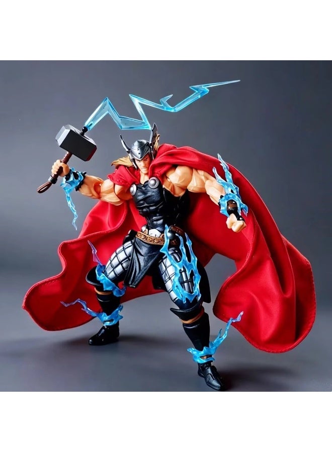 AVENGERS Thor Action Figure, Movable Thor Statue with Mjolnir Hammer & Lightning Effect, Red Cloth Cape Super Hero Collectible Toy - Image 1