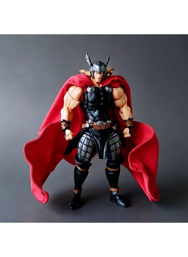AVENGERS Thor Action Figure, Movable Thor Statue with Mjolnir Hammer & Lightning Effect, Red Cloth Cape Super Hero Collectible Toy - Image 4