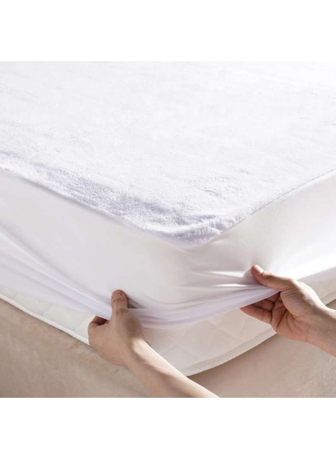 Pan Home Coral Fleece Waterproof Mattress Protector 120x200+33cm-White - Image 4