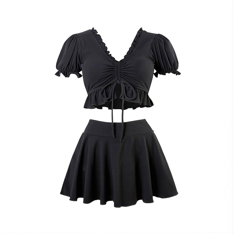 Women Black Two Piece Skirt Swimsuit Soft Fabric Conservative Swimwear S - Image 4