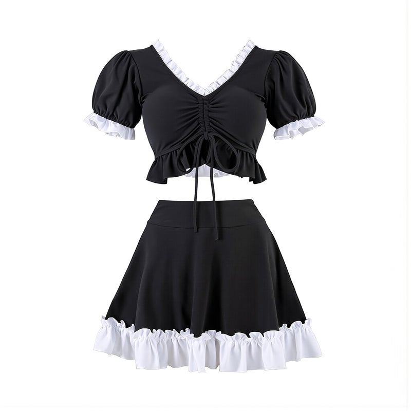 Women Black Two Piece Skirt Swimsuit Soft Fabric Conservative Swimwear S - Image 3