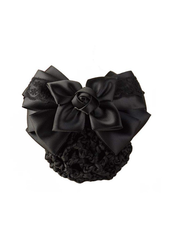 Natuworld Women Hair Bun Cover Net Snood Hairnet Bowknot Decor Satin Bow Barrette French Hair Clip Bow Ribbon Flower Hair Accessories For Stewardess Banks Hotels Restaurant Staff (Black) - Image 1