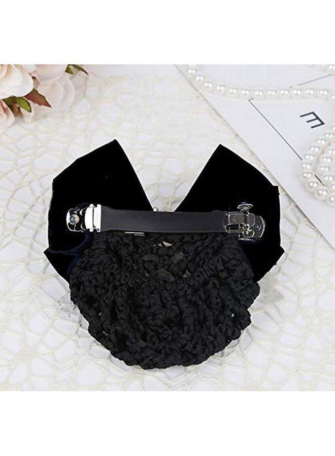 Natuworld Women Hair Bun Cover Net Snood Hairnet Bowknot Decor Satin Bow Barrette French Hair Clip Bow Ribbon Flower Hair Accessories For Stewardess Banks Hotels Restaurant Staff (Black) - Image 5