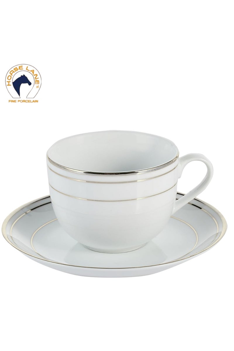 هورسلاين طقم عشاء من هورسلاين 38 قطعة بخط فضي – مخصص لـ 6 أشخاص – أطباق أنيقة، زبادي، أكواب وصحون – آمن للغسيل في غسالة الصحون - Image 4