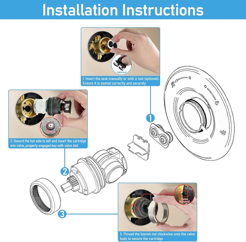 Ahenbal RP46463 Shower Cartridge for Delta Monitor 17 Series, Dual Function Bath Tub and Shower Faucet Valve, Includes RP46073 Seat and Spring Adapter(2006–Present) - Image 5