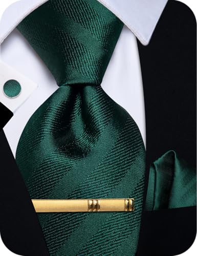 YourTies Green Ties for Men Silk Necktie and Pocket Square Tie Clip Cufflinks Solid Color Formal Business Wedding Party - Image 1