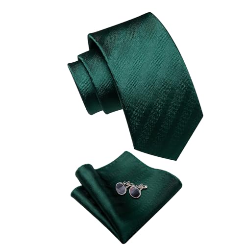 YourTies Green Ties for Men Silk Necktie and Pocket Square Tie Clip Cufflinks Solid Color Formal Business Wedding Party - Image 3
